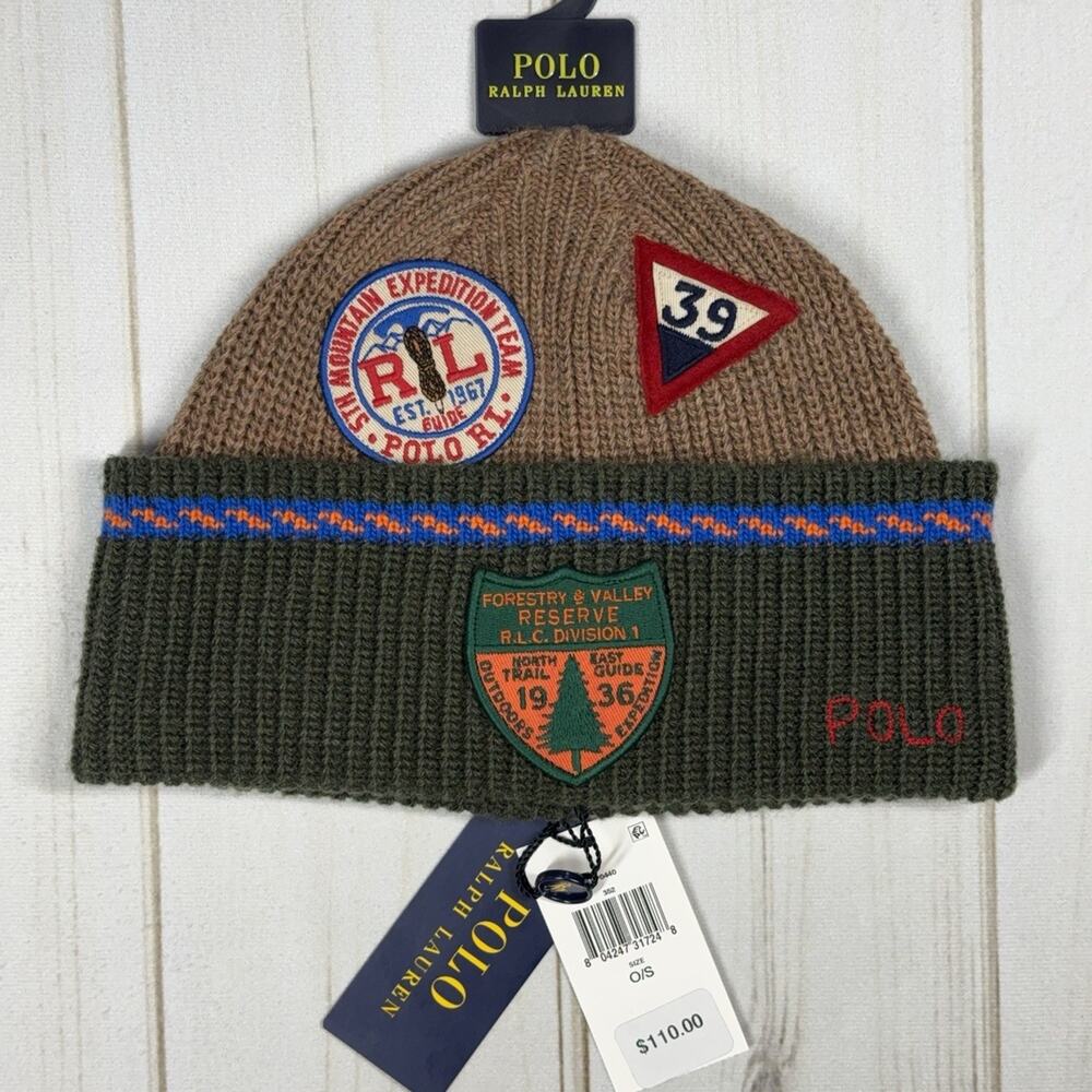 PRL Expedition Forestry Patch Beanie Skully Toque Hat Polo Ralph Lauren - Picture 2 of 11